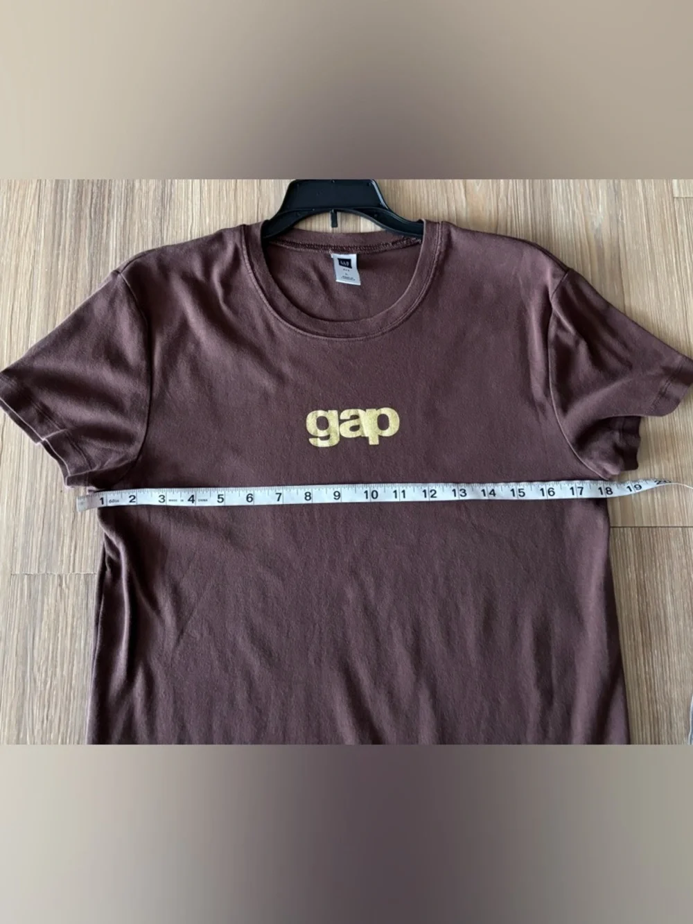 Y2K GAP T-Shirt Brown Gold Logo Cotton Short Sleeve Basic Women L Casual Classic - Picture 8 of 10
